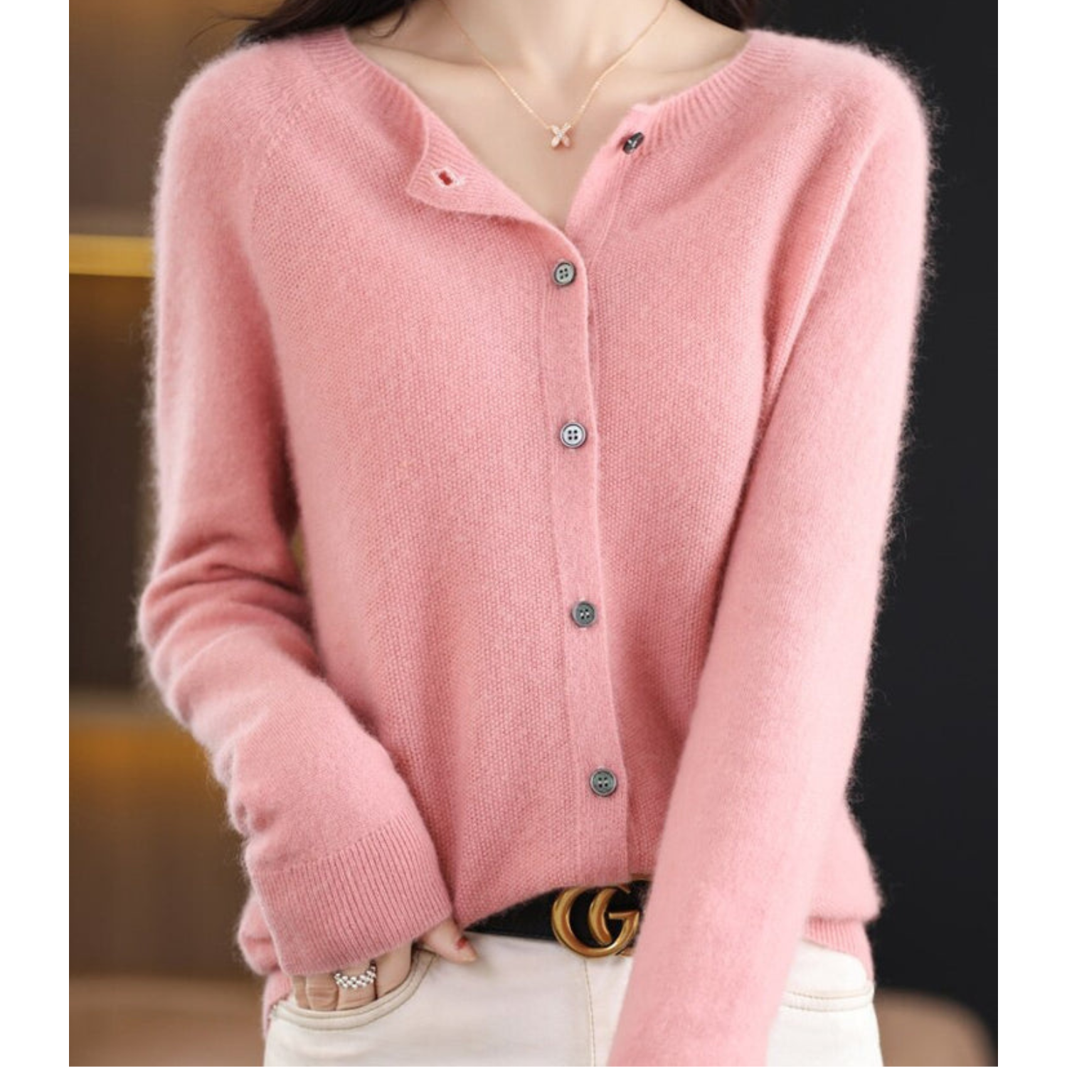 Women's O-Neck Button-Front Knit Cardigan — view 2