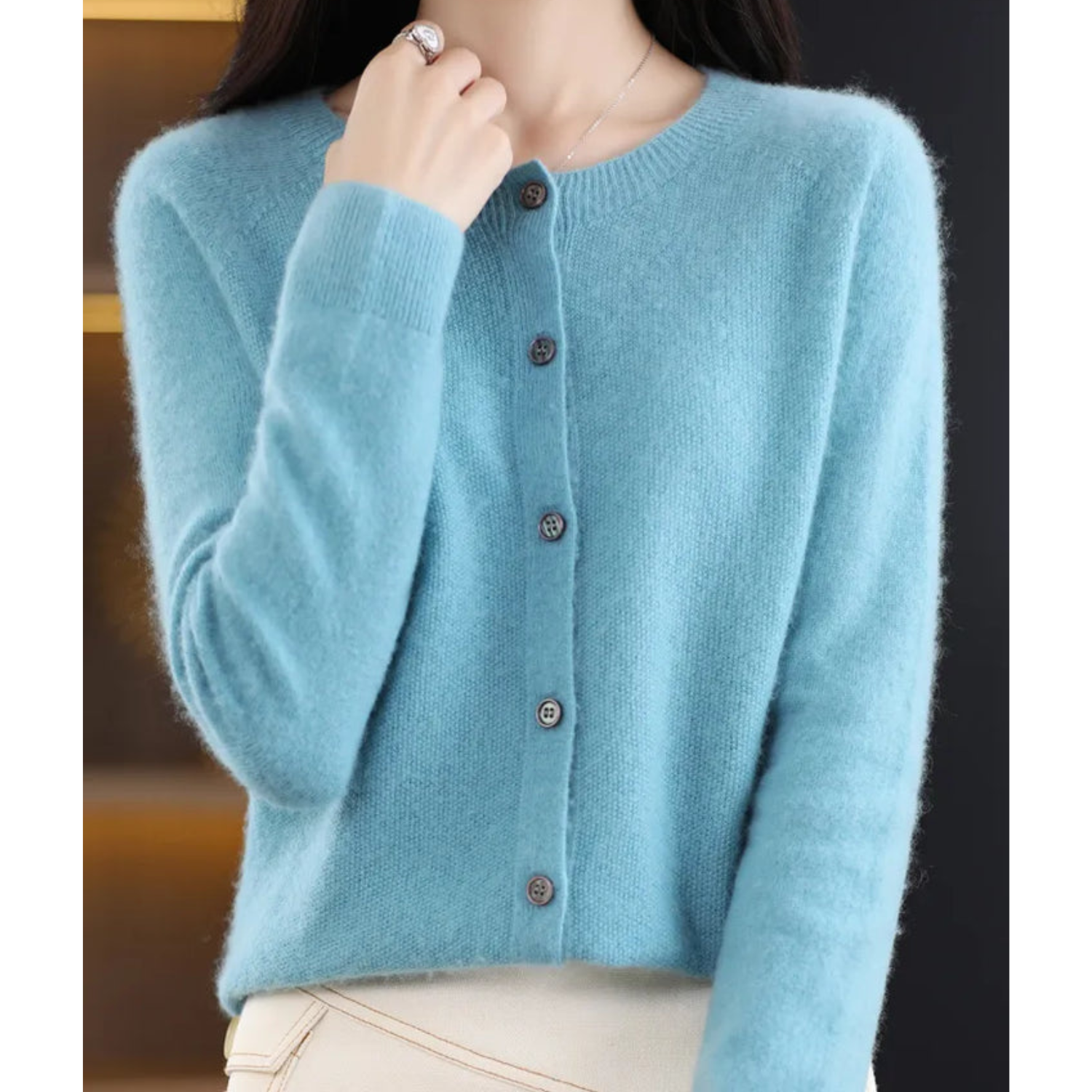 Women's O-Neck Button-Front Knit Cardigan — view 4