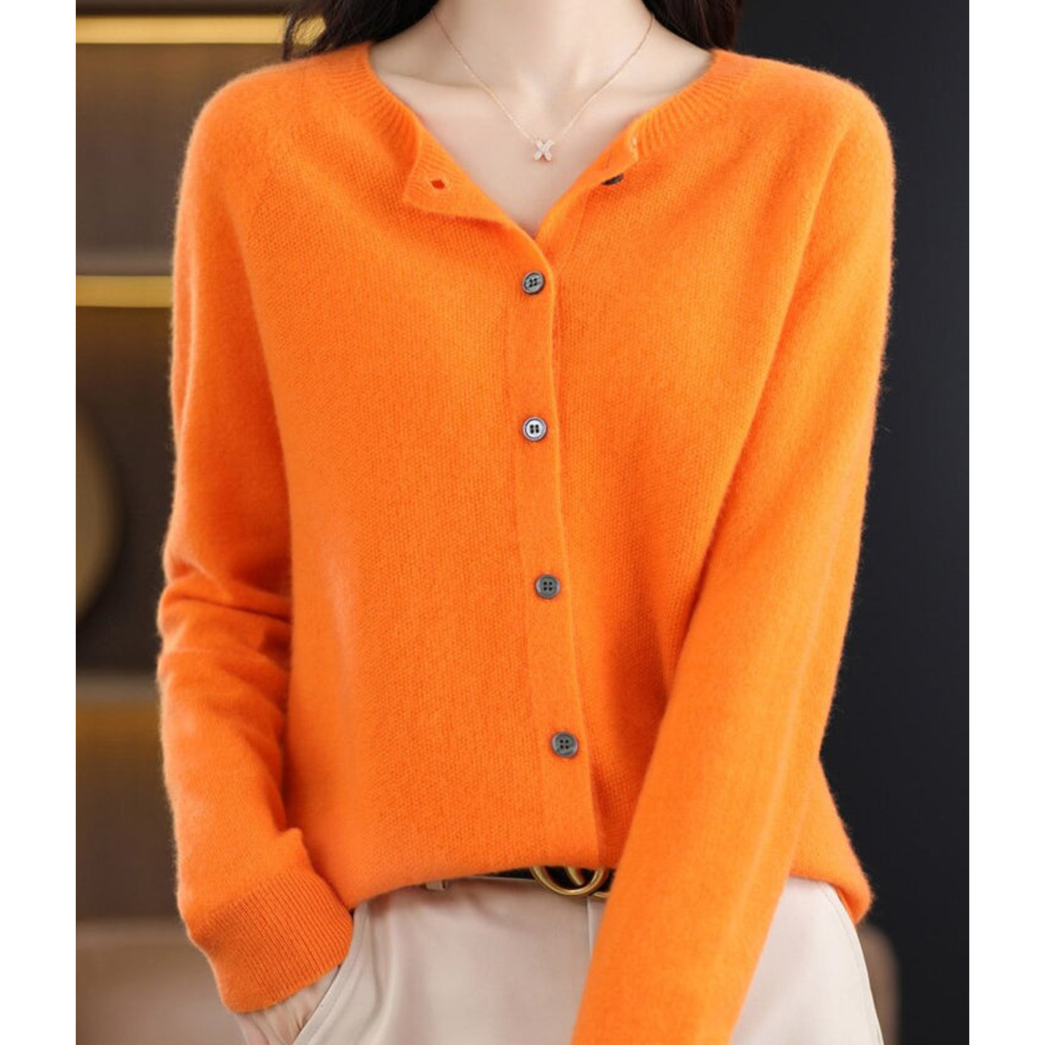Women's O-Neck Button-Front Knit Cardigan — view 8