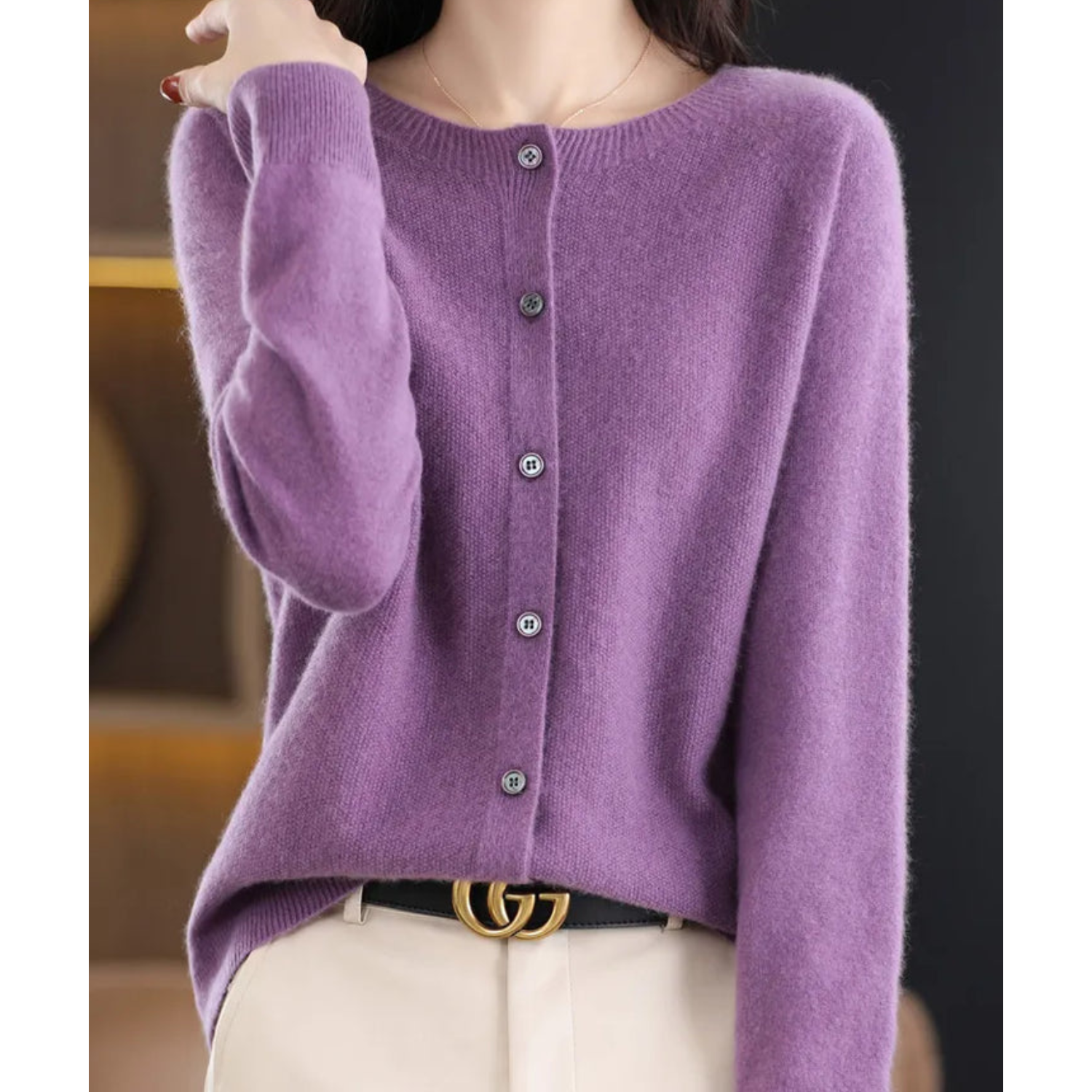 Women's O-Neck Button-Front Knit Cardigan — view 9