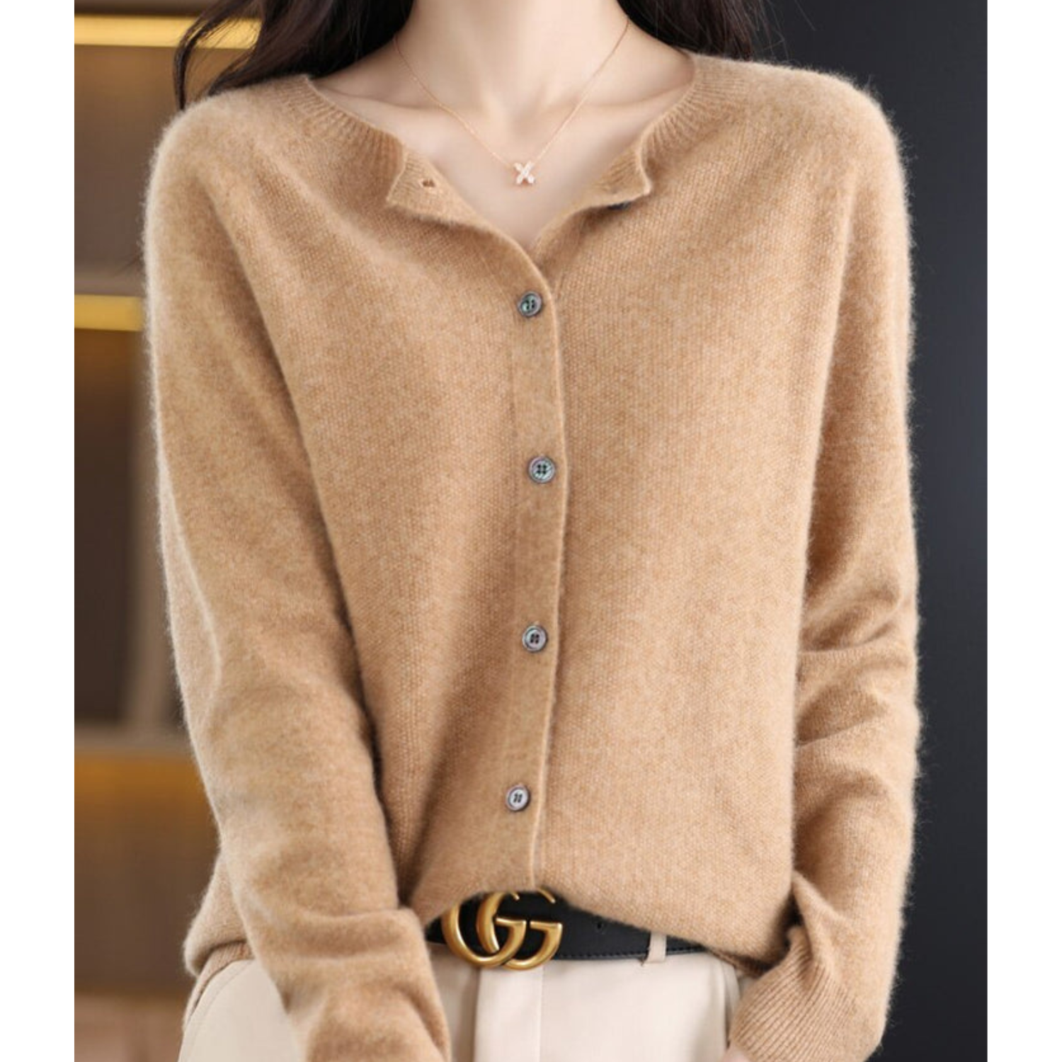 Women's O-Neck Button-Front Knit Cardigan — view 11