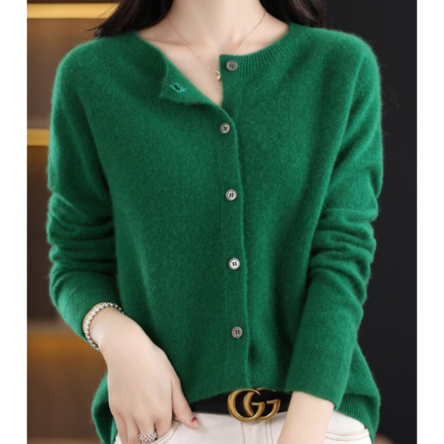 Women's O-Neck Button-Front Knit Cardigan — view 12