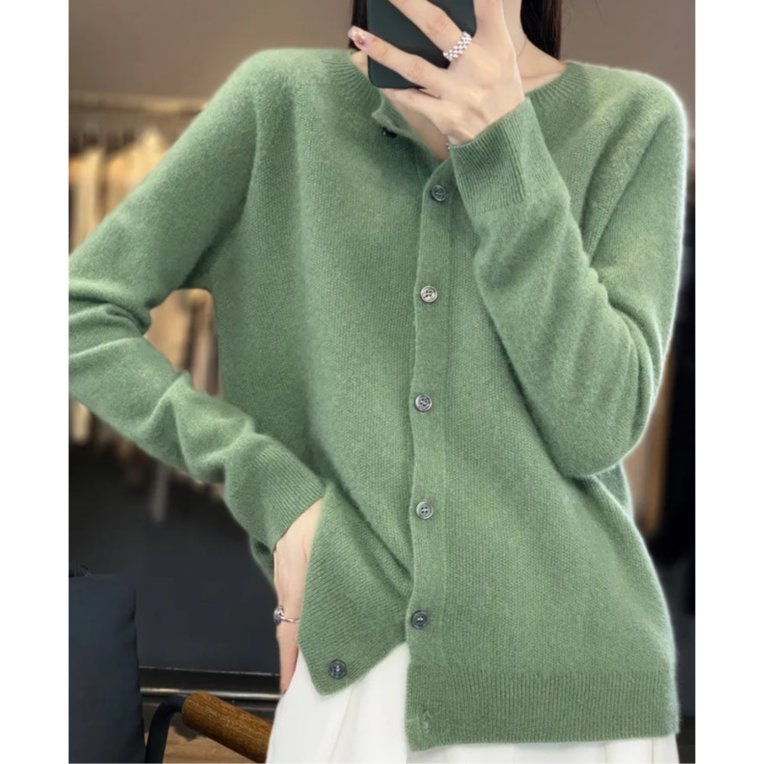 Women's O-Neck Button-Front Knit Cardigan — view 13