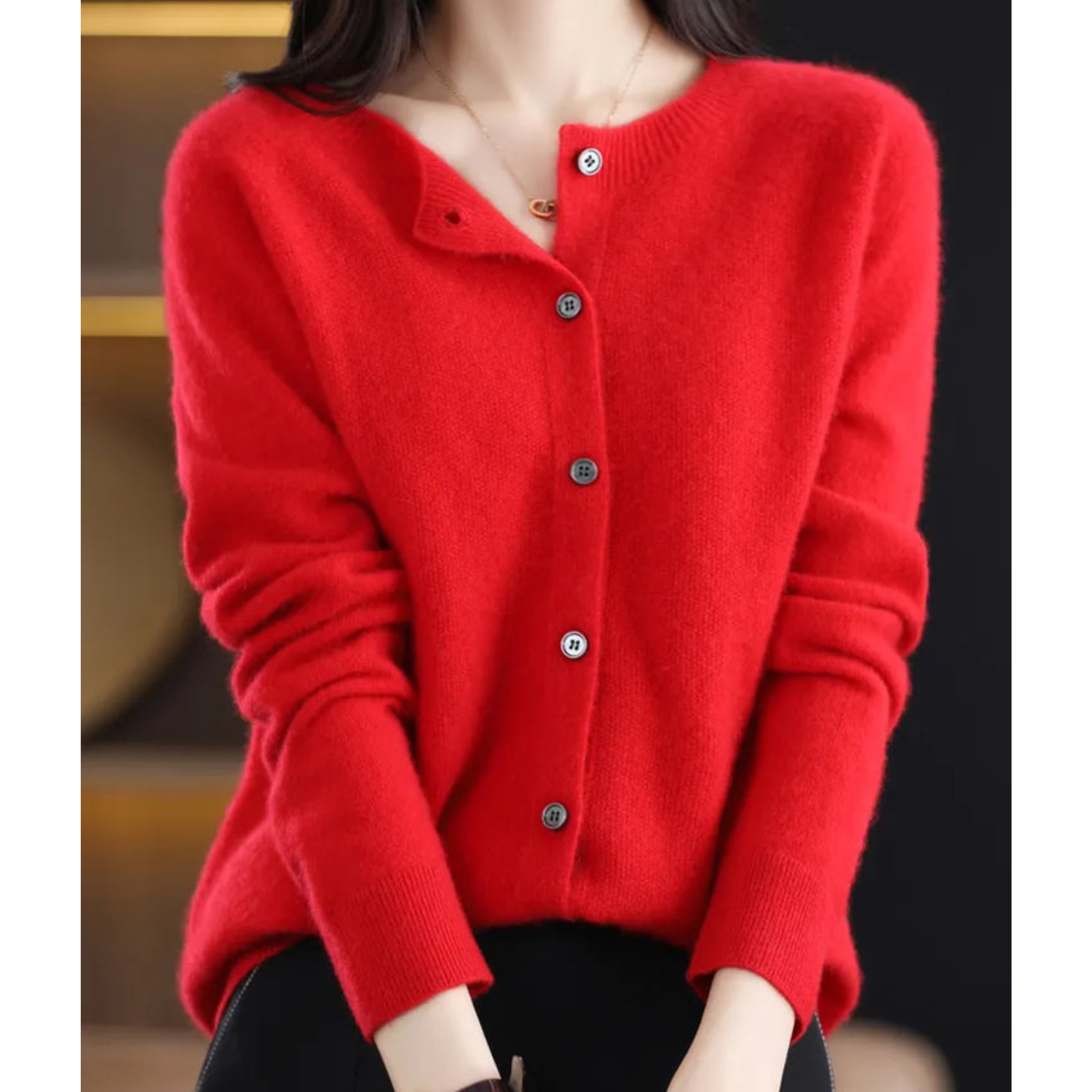 Women's O-Neck Button-Front Knit Cardigan — view 14