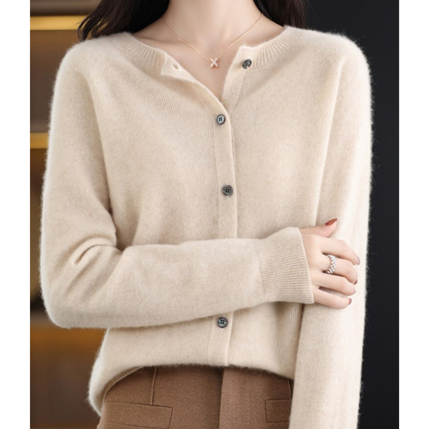 Women's O-Neck Button-Front Knit Cardigan — view 15