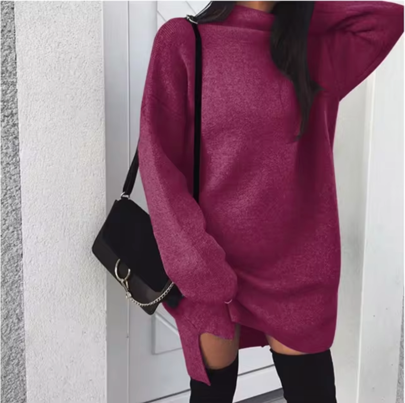 Oversized High-Neck Knitted Mini Dress — view 1
