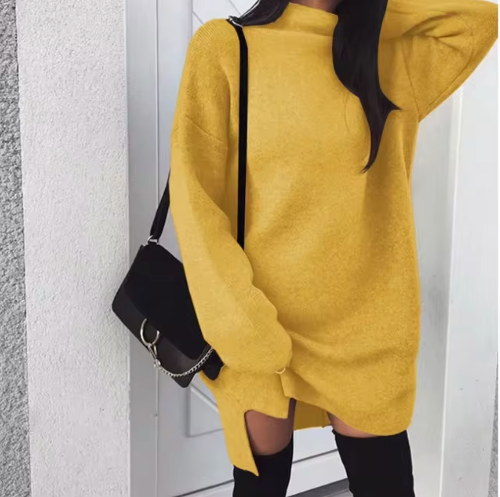 Oversized High-Neck Knitted Mini Dress — view 2