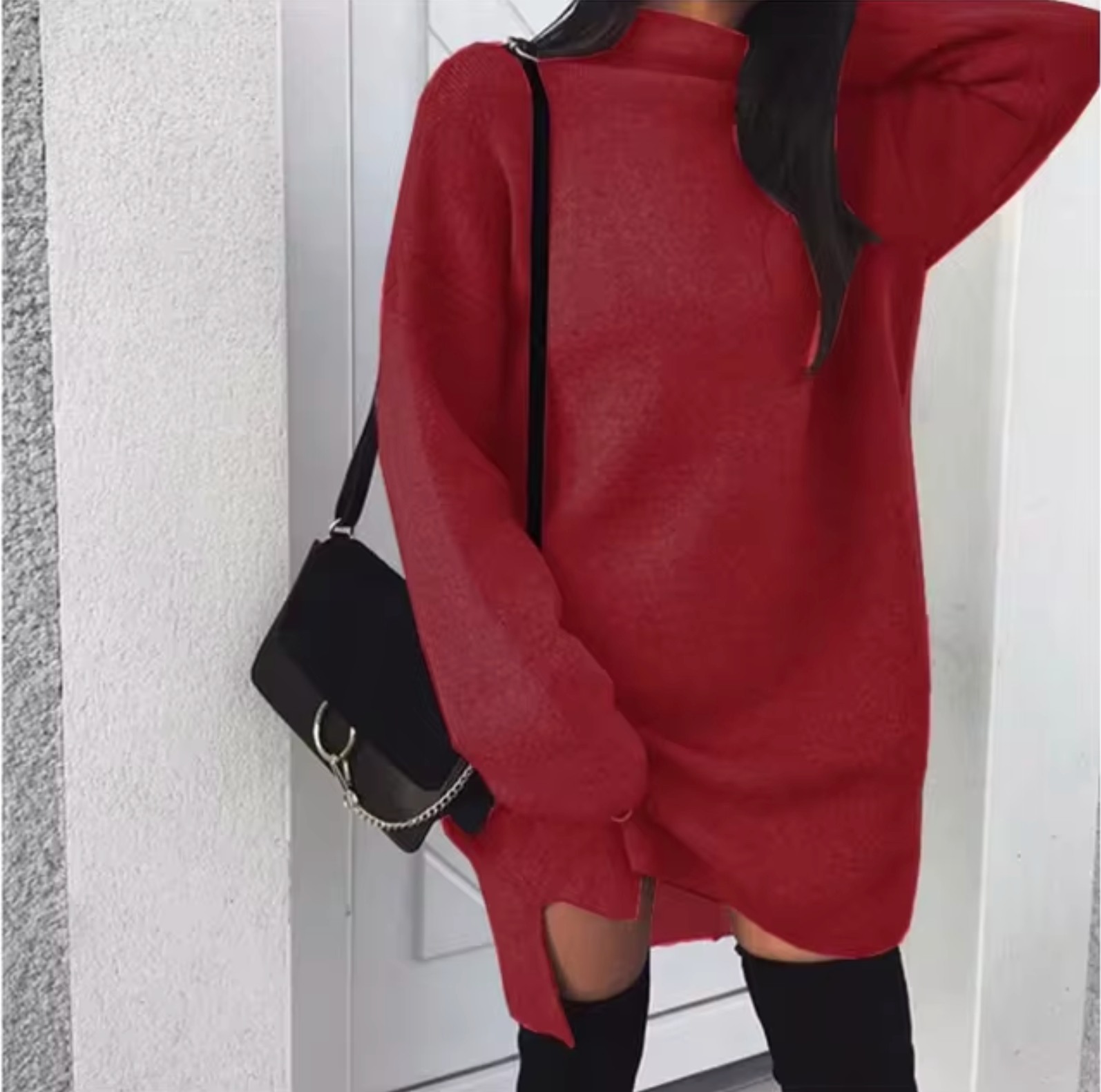 Oversized High-Neck Knitted Mini Dress — view 3