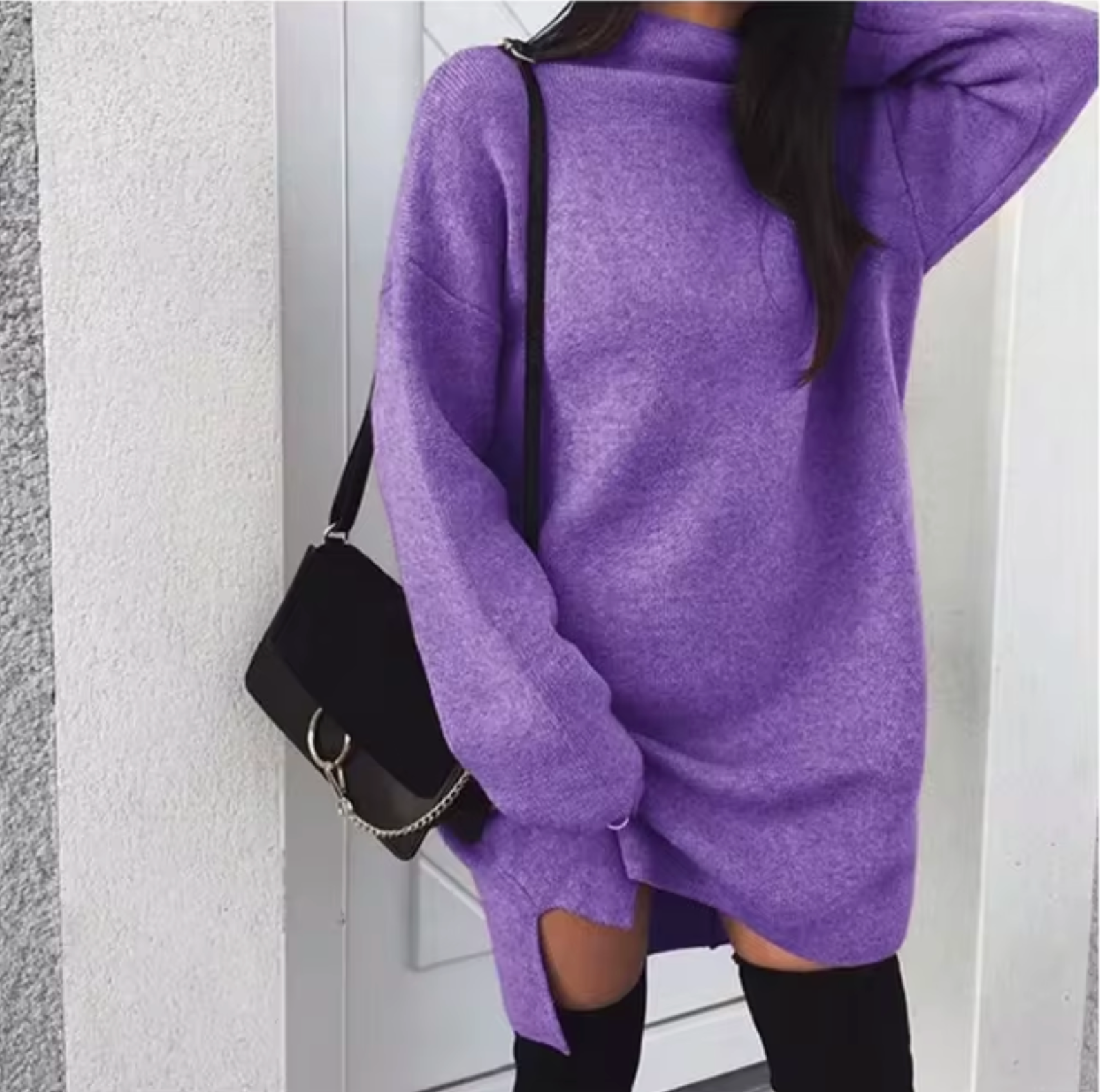 Oversized High-Neck Knitted Mini Dress — view 4