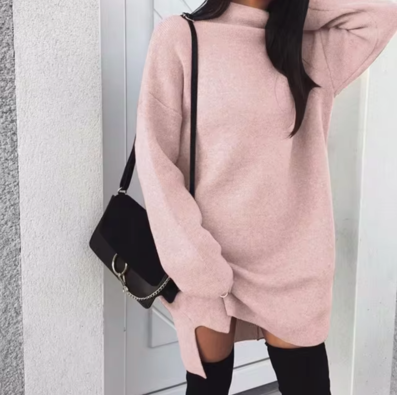 Oversized High-Neck Knitted Mini Dress — view 5