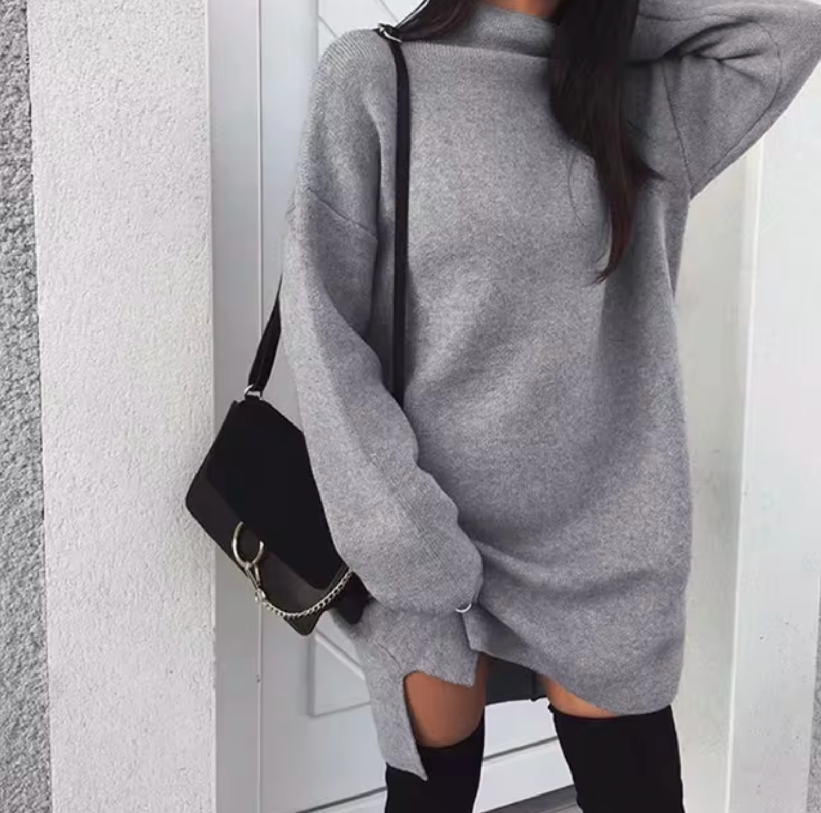 Oversized High-Neck Knitted Mini Dress — view 8