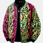 Men’s Pink and Green Leopard Print Bomber Jacket — view 1