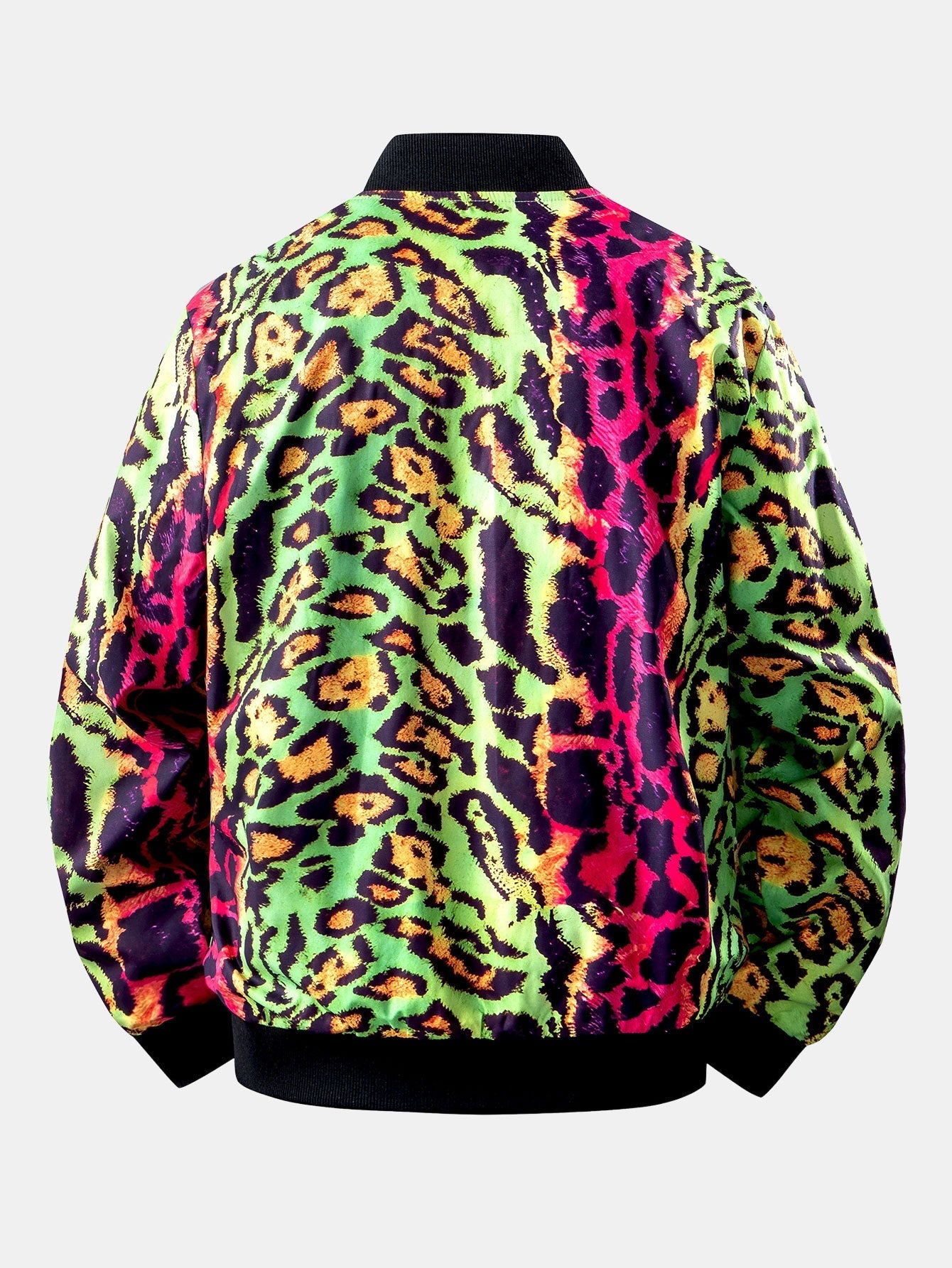 Men’s Pink and Green Leopard Print Bomber Jacket — view 2