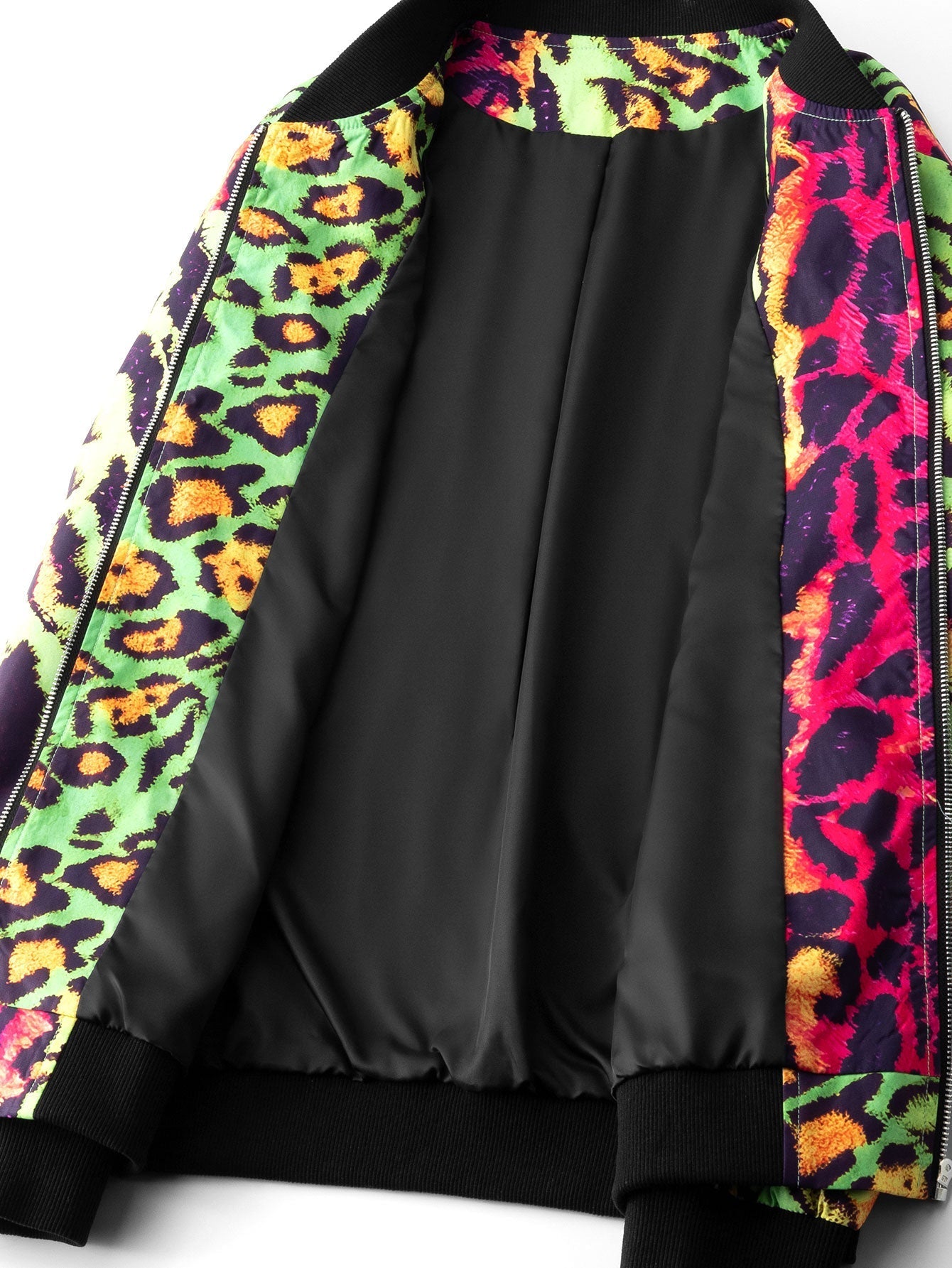 Men’s Pink and Green Leopard Print Bomber Jacket — view 3