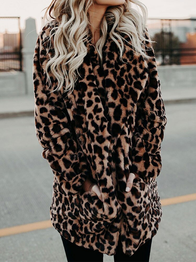 Women’s Leopard Print Faux Fur Coat — view 3