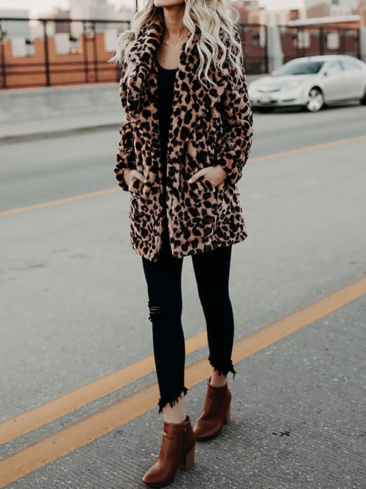 Women’s Leopard Print Faux Fur Coat — view 7