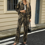 Leopard Print Denim Jacket and Wide-Leg Trousers Set — view 2