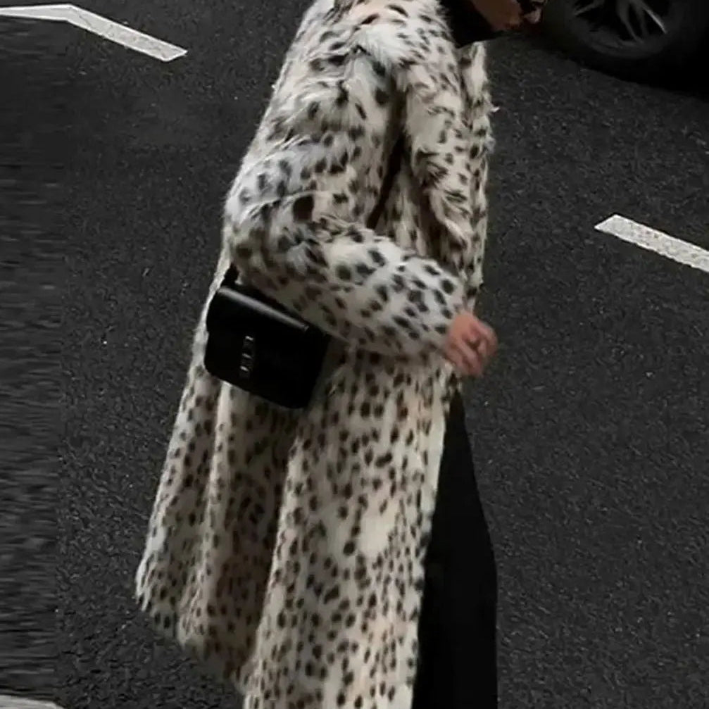 Women's Longline Leopard Print Faux Fur Coat — view 1