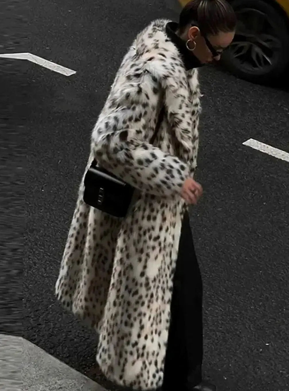 Women's Longline Leopard Print Faux Fur Coat — view 1
