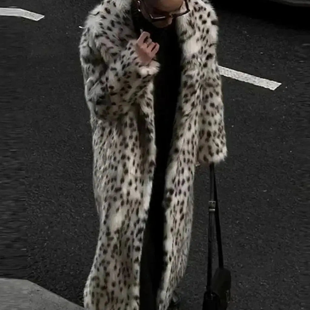 Women's Longline Leopard Print Faux Fur Coat — view 2