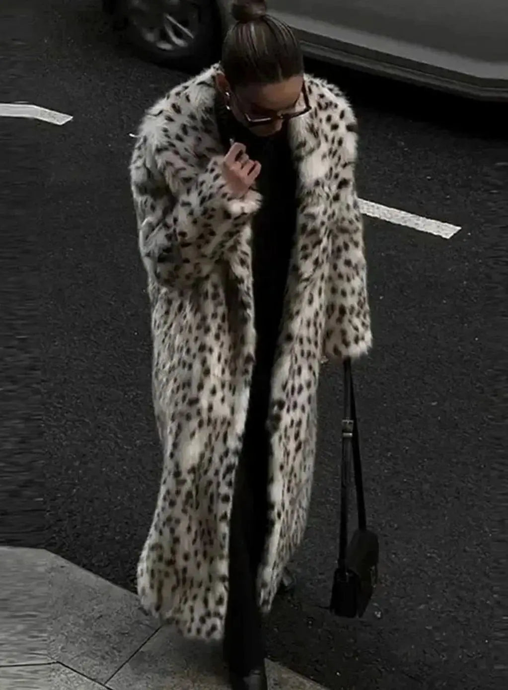 Women's Longline Leopard Print Faux Fur Coat — view 2