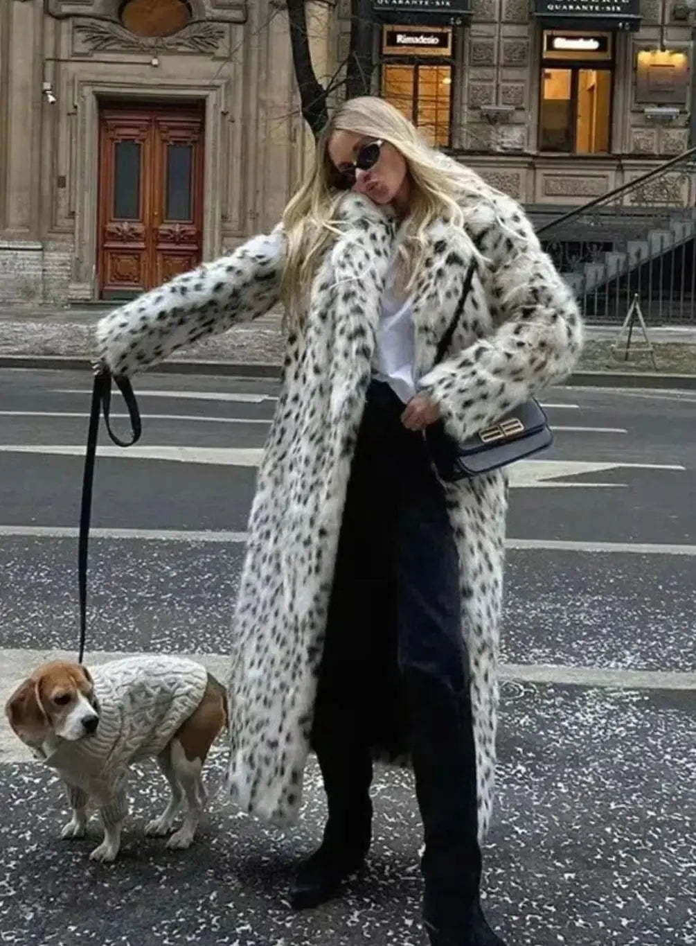 Women's Longline Leopard Print Faux Fur Coat — view 5