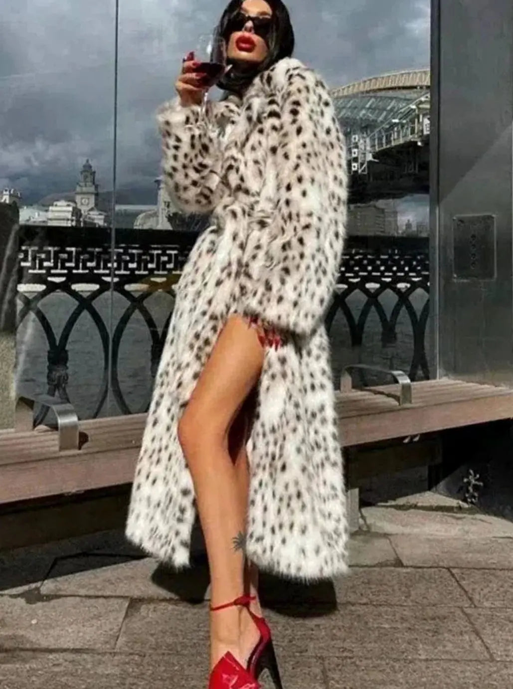 Women's Longline Leopard Print Faux Fur Coat — view 6