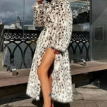 Women's Longline Leopard Print Faux Fur Coat — view 6