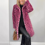 Leopard Print Faux Fur Longline Coat with Oversized Collar — view 1