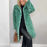 Leopard Print Faux Fur Longline Coat with Oversized Collar — view 2