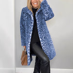Leopard Print Faux Fur Longline Coat with Oversized Collar — view 3