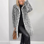 Leopard Print Faux Fur Longline Coat with Oversized Collar — view 4