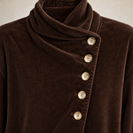 Corduroy Funnel Collar Top with Asymmetric Button Fastening