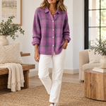 Plaid Polyester Knit Shirt Collar Cardigan