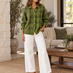 Plaid Polyester Knit Shirt Collar Cardigan