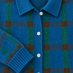Plaid Polyester Knit Shirt Collar Cardigan