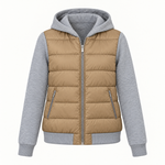 Straight Cut Quilted Puffer Jacket with Ribbed Knit Sleeves and Hood