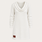 Relaxed Fit Cowl Neck Ribbed Knit Polyester Sweater Dress