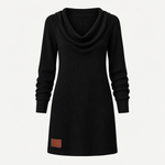 Relaxed Fit Cowl Neck Ribbed Knit Polyester Sweater Dress
