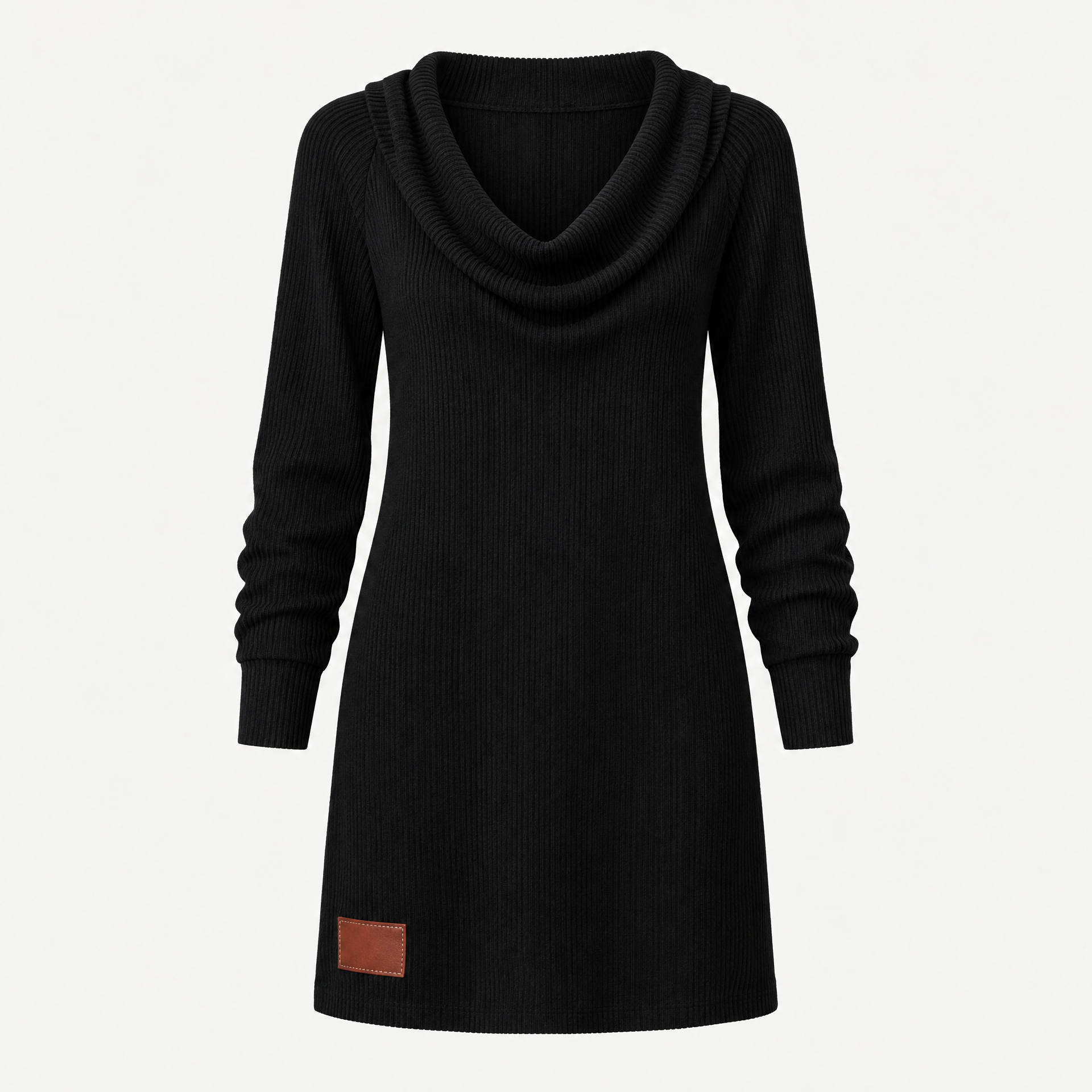 Relaxed Fit Cowl Neck Ribbed Knit Polyester Sweater Dress