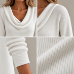 Relaxed Fit Cowl Neck Ribbed Knit Polyester Sweater Dress