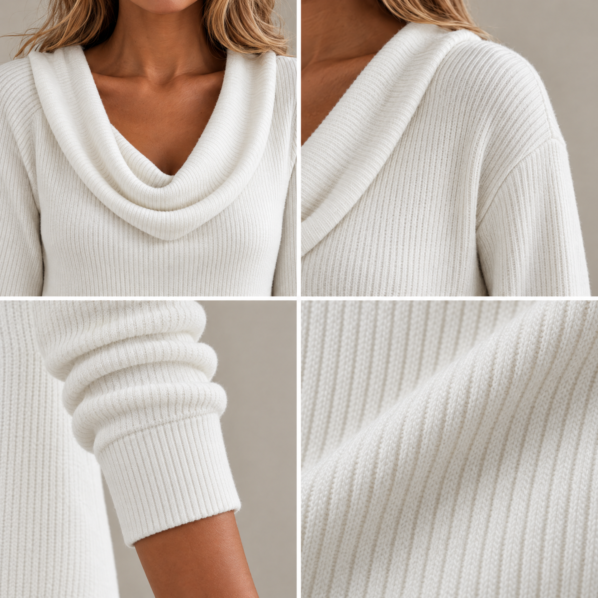 Relaxed Fit Cowl Neck Ribbed Knit Polyester Sweater Dress
