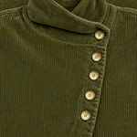 Corduroy Funnel Collar Top with Asymmetric Button Fastening