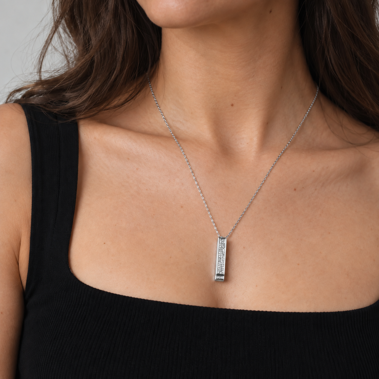 Silver I Love You Necklace worn with black top