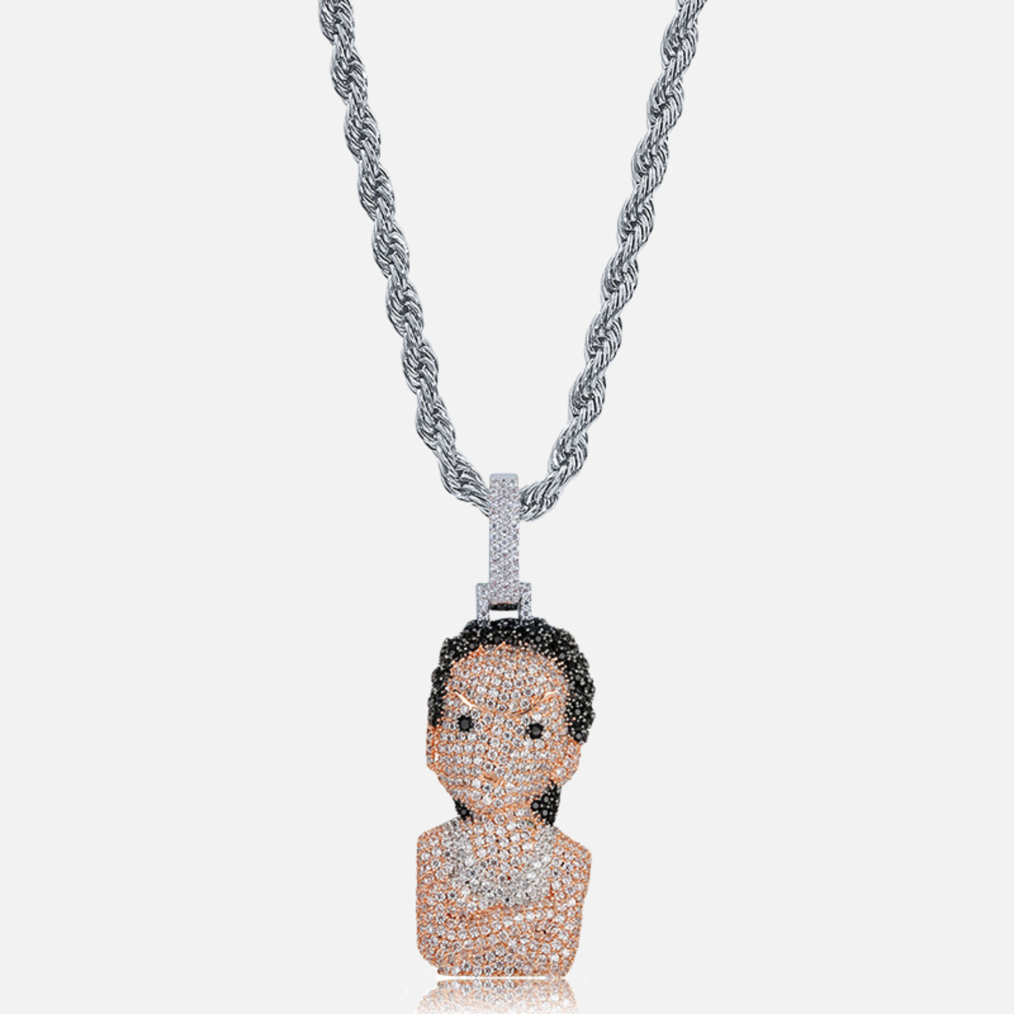 Riley iced pendant necklace in stainless steel with VVS CZ stones