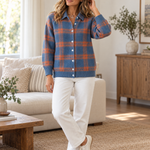 Plaid Polyester Knit Shirt Collar Cardigan