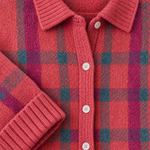 Plaid Polyester Knit Shirt Collar Cardigan